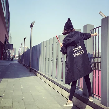 

Casual Coat Women Trench 2020 New Women's Harajuku Letters Print Outwear Hooded Windbreaker Autumn Slim Trench Female Clothing