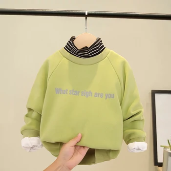 

2020 Autumn New Baby turtleneck Sweater green blue yellow Cotton Sweatshirt comfortable children's hoodie boys fake two piece