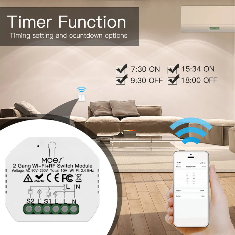 

Smart Wifi Light Switch Module Supports 2 Way Control Smart Home Automation Module Works with Alexa Google Home Smart Life App