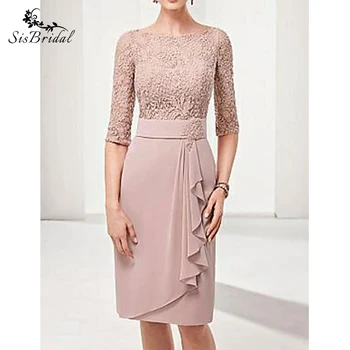 

Sheath/Column Bateau Knee Length Polyester Mother of the Bride Dress with Lace