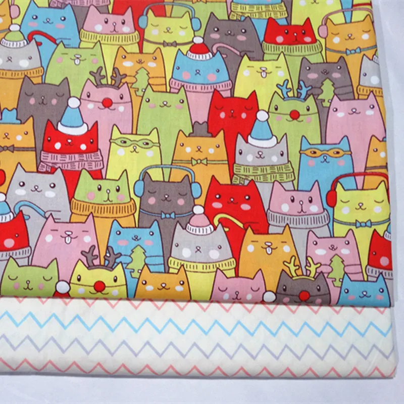 Половина метра хлопок цветные кошки изгибы печати ткань детская кровать мешок ручной работы одежда юбка из чистого хлопка B565