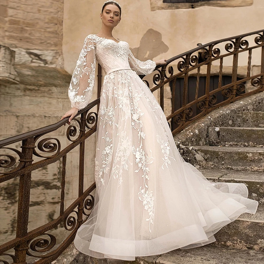 Сверкающий Тюль Roycebridal иллюзия круглый вырез длина в пол рукава-фонарики