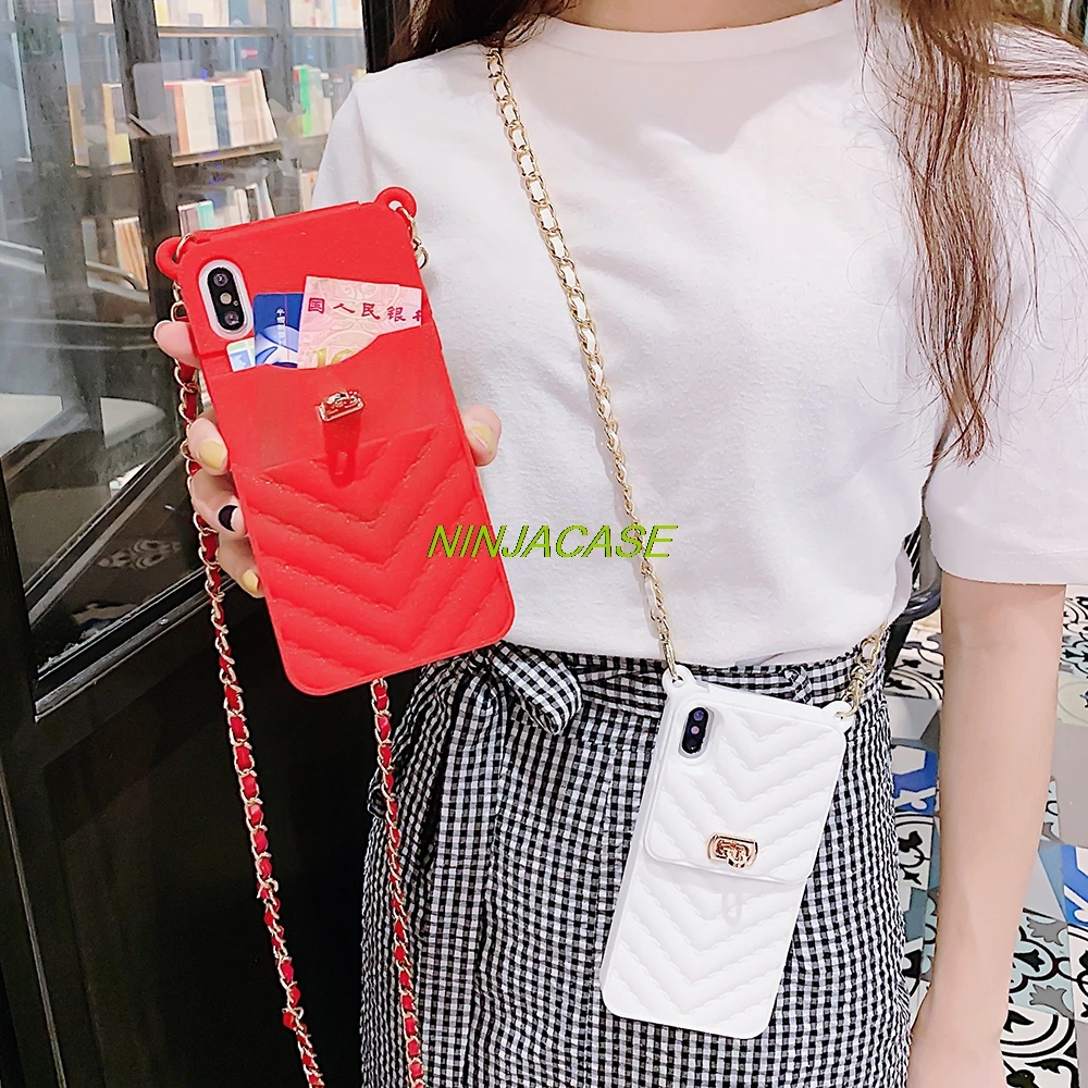 Fashion Wallet phone case For iPhone 6s 7 8 Plus 11 Pro max XR XS Max metal buckle crossbody chain card package |