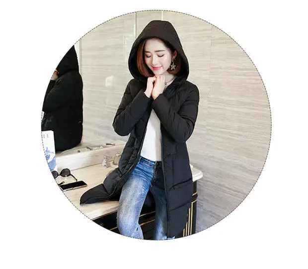 Winter Hooded Thick Warm Jacket Women Casual Cotton Padded Mid Length Coats Korean Snow Wear Overcoats Solid Parka Outwears New