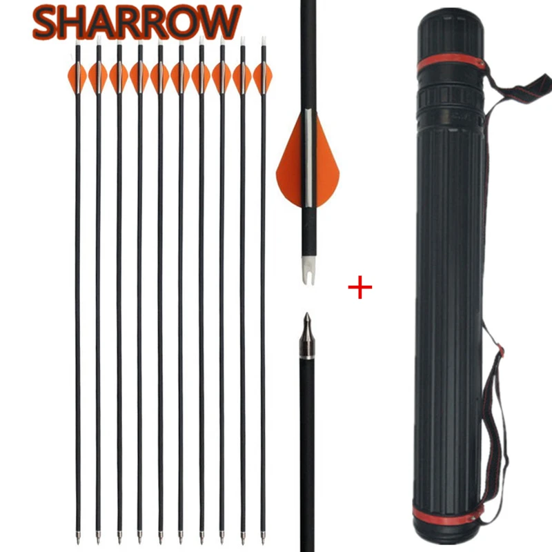 

10pcs 30" Archery Carbon Arrows Spine 400 Pure Carbon Arrow Replaceable Broadhead With Arrow Quiver Hunting Shooting Accessories