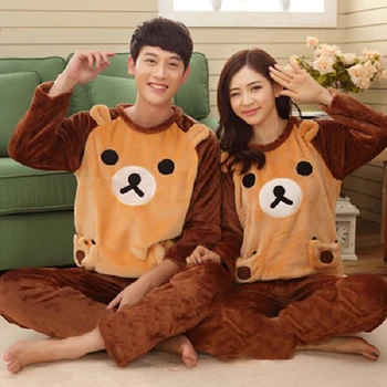 

Lovers Pajama Set Cartoon Pyjamas Women And Men Nightgown Warm Coral Flannel Sleepwear Suit Thick Pajamas For Women Nightwear