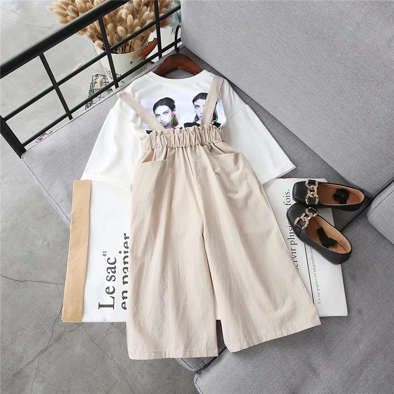 

And Offspring Spinning Childrenswear 2018 Spring Summer New Style Girls Children Casual Solid Color Suspender Pants Loose Pants