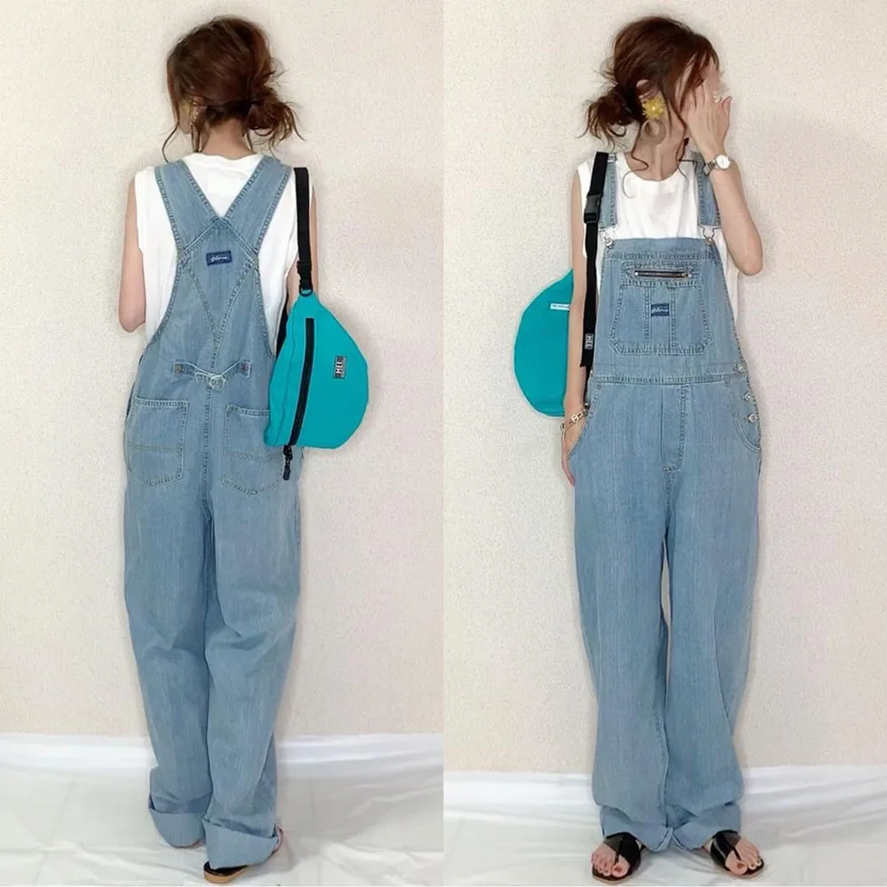 

Denim Overalls Women 2020 Summer New High-waisted Loose Wide-leg Pants Early Autumn Thin Japanese Fashion Straight Jumpsuits