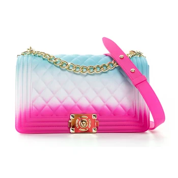 

2020 fashion clear colorful rainbow women PVC jelly candy handbag hand purse crossbody sling shoulder bags