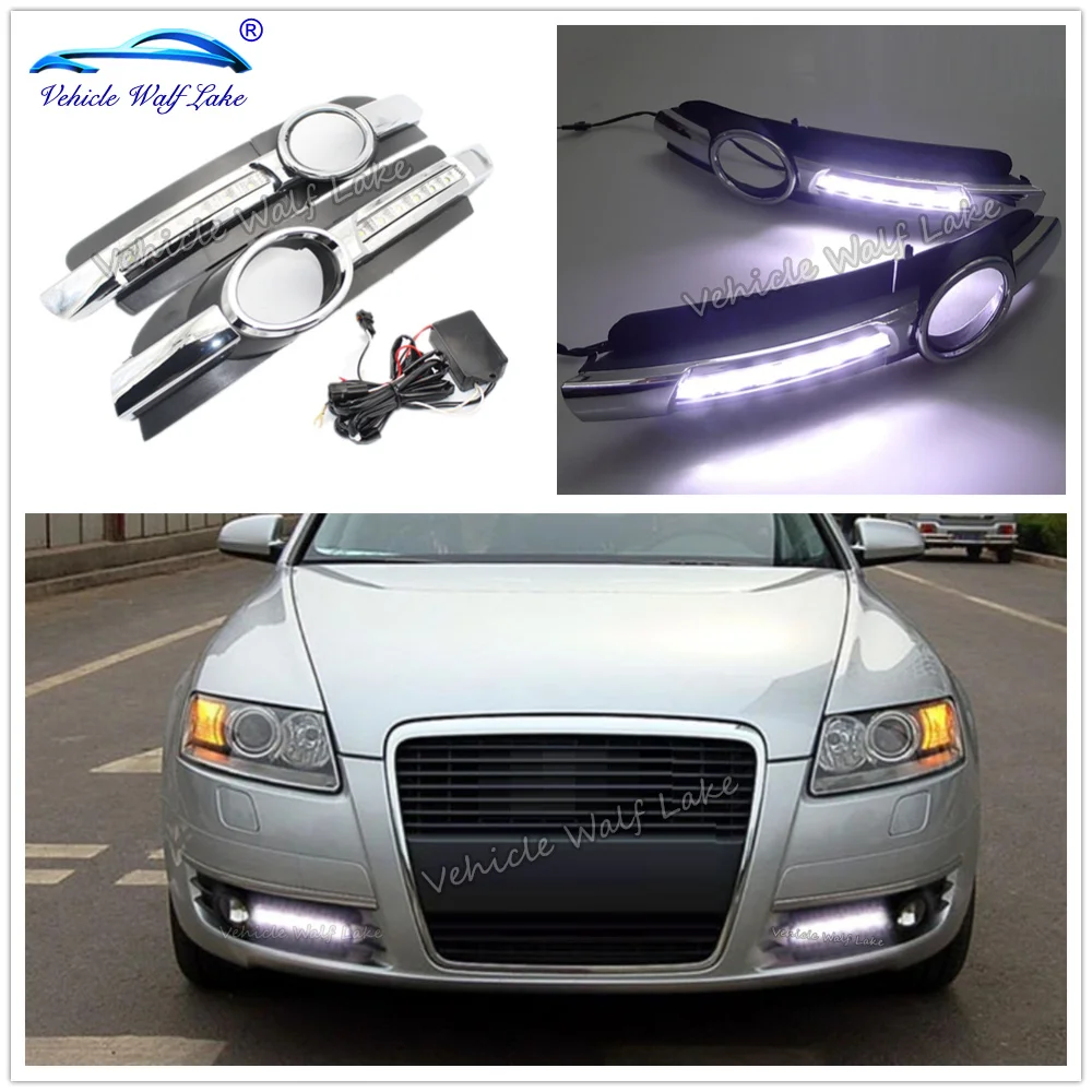 2 шт. светодиодный DRL для AUDI A6 C6 2005 2006 2007 2008 автомобильный Дневной ходовой свет