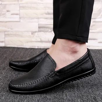 

Brand Fashion Soft genuine Leather Breathable Men's Shoes Slip-on Mocassins Men Loafers Anti-skid Casual Shoes Men big size 47