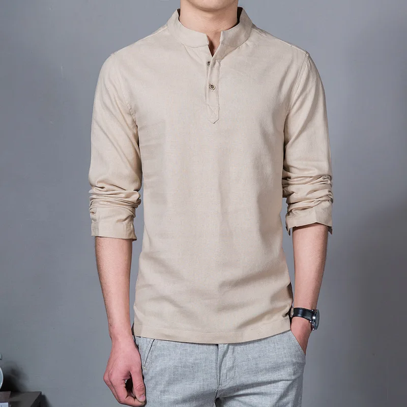 

2018 Spring And Summer New Style Cotton Linen Shirt Men's Casual Long-sleeve Blouse Men'S Wear Linen Large Size Solid Color Stan