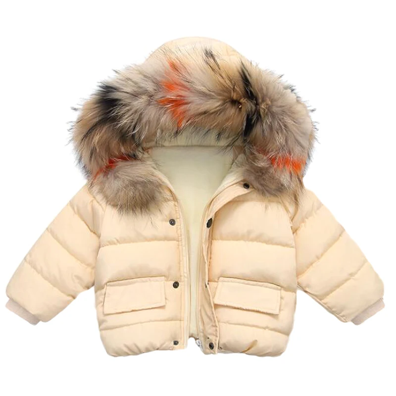 Детское Утепленное зимнее пальто из искусственного меха куртки для маленьких мальчиков и девочек парки с капюшоном детская одежда