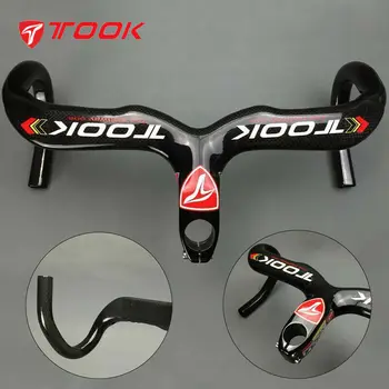 

TOSEEK 3K Carbon Fiber Lightweight Road Bike Handlebar Drop Bicycle Bar Integrated Handlebar Stem Super Light 400/420/440mm