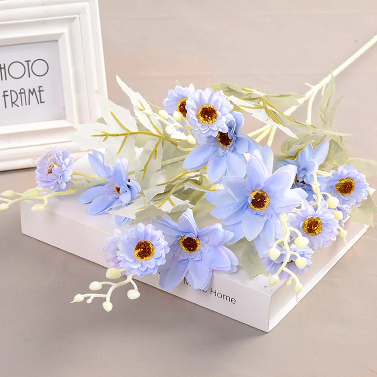 Light blue 85 см искусственный шелк Георгин Хризантема дома DIY Цветочные украшения искусственный цветок для свадьбы ряд цветов арки материал свадебный букет - Цвет: Light blue