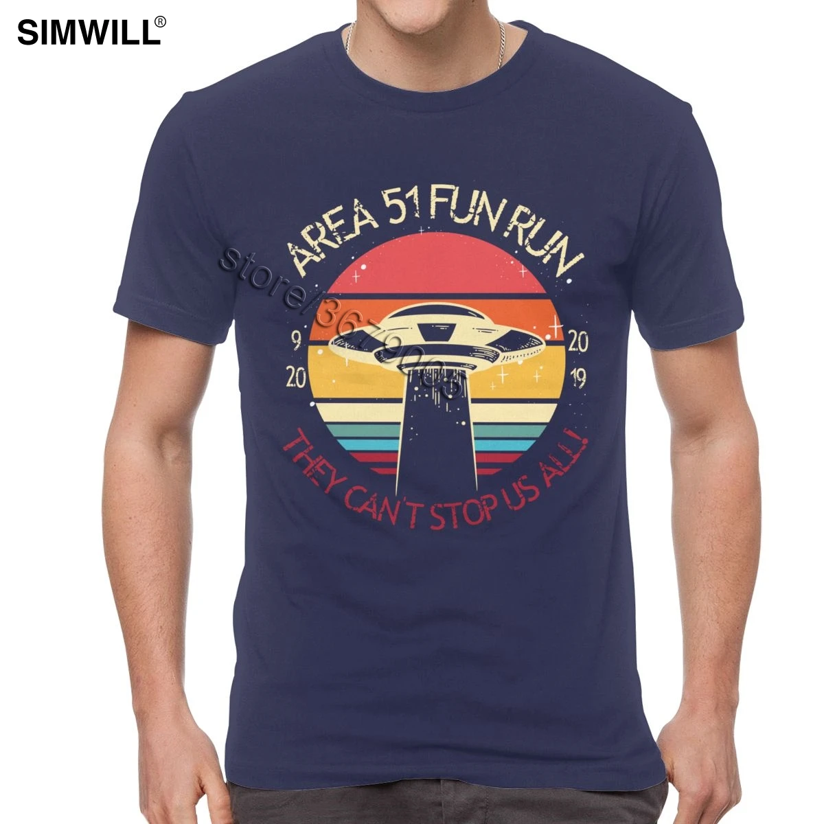 Ретро зона 51 тройники Fun Run космос НЛО футболки мужские хлопковые с коротким