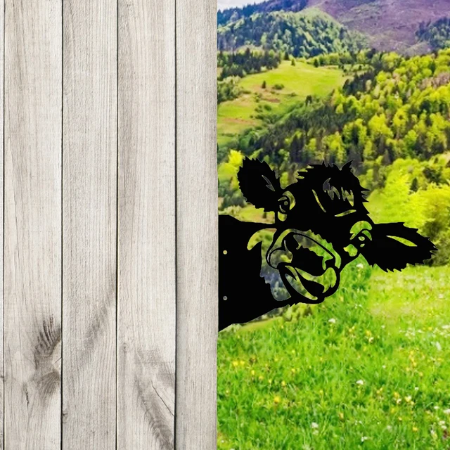 Fém Kukucskáló Tehén Kültéri Kerti Díszek Művészeti Farm Udvar Falfa Medál Szarvasmarha Dekoráció Szobrok - Image 5