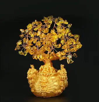 

Fortune Tree Ornament Dragon Design Business Crafts Desktop Golden Crystal Beautiful Celebration Home Decoration Gift Wedding