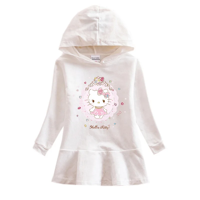 thumbnail image 1 of Vestido estampado de dibujos animados de Hello Kitty para niños, sudadera con capucha sencilla a la moda, vestido, ropa para niños, falda de princesa de algodón para bebés, 1 of 5