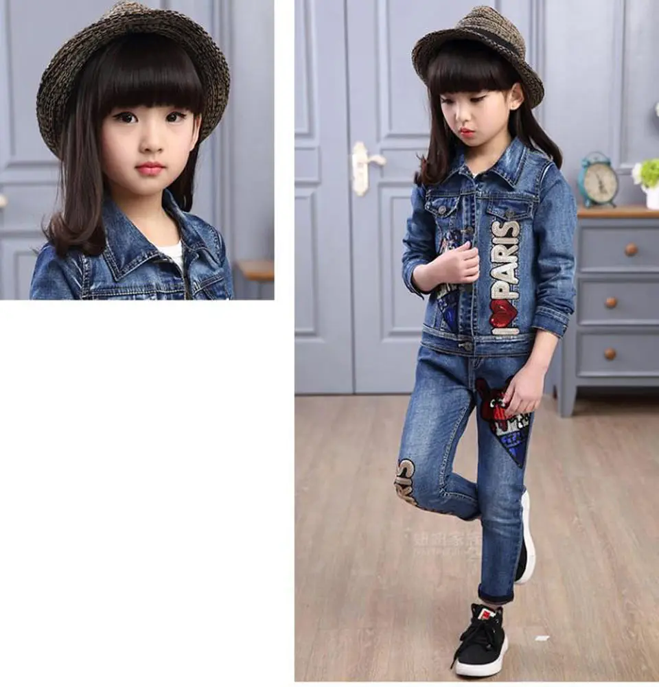 Baby Girl Clothes 4 5 6 8 10 12 Years Girls Clothing Set Denim Jacket+ Jeans 2pcs Flower Girl Suit Cotton Casual Girls Outfits