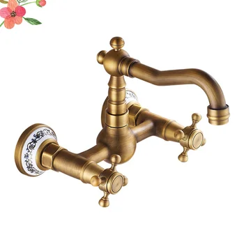 

1PC Copper Bathroom Sink Tap Basin Faucet Antique Dual Handle Sink Tap Home Hot Cold Water Tap