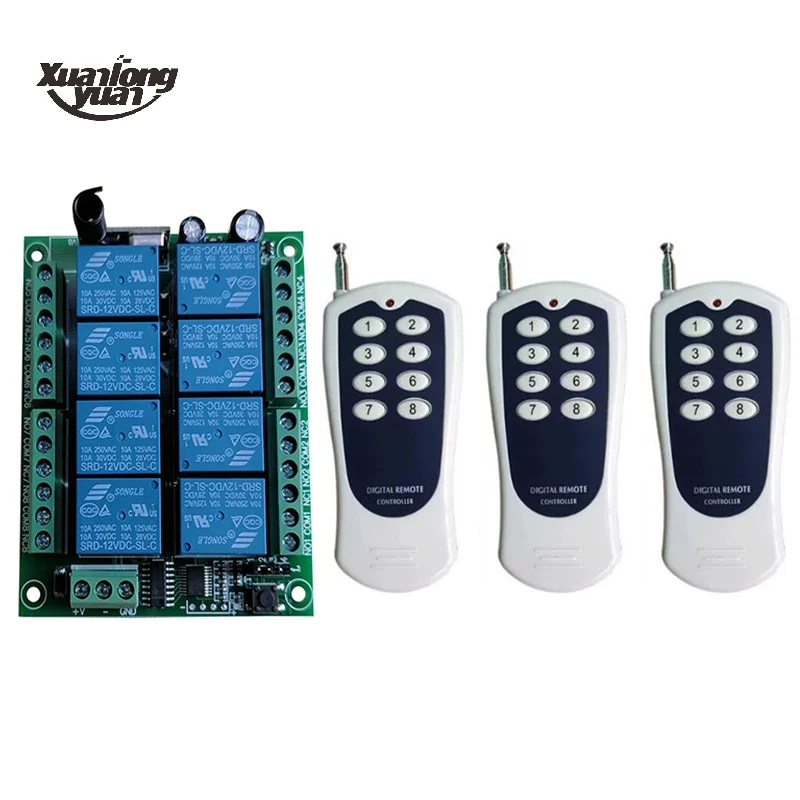 

Universal Wireless Remote Switch Control DC 12V 24V 8CH Relay Receiver Module Transmitter Lock Control Room Lights 315/433 MHz