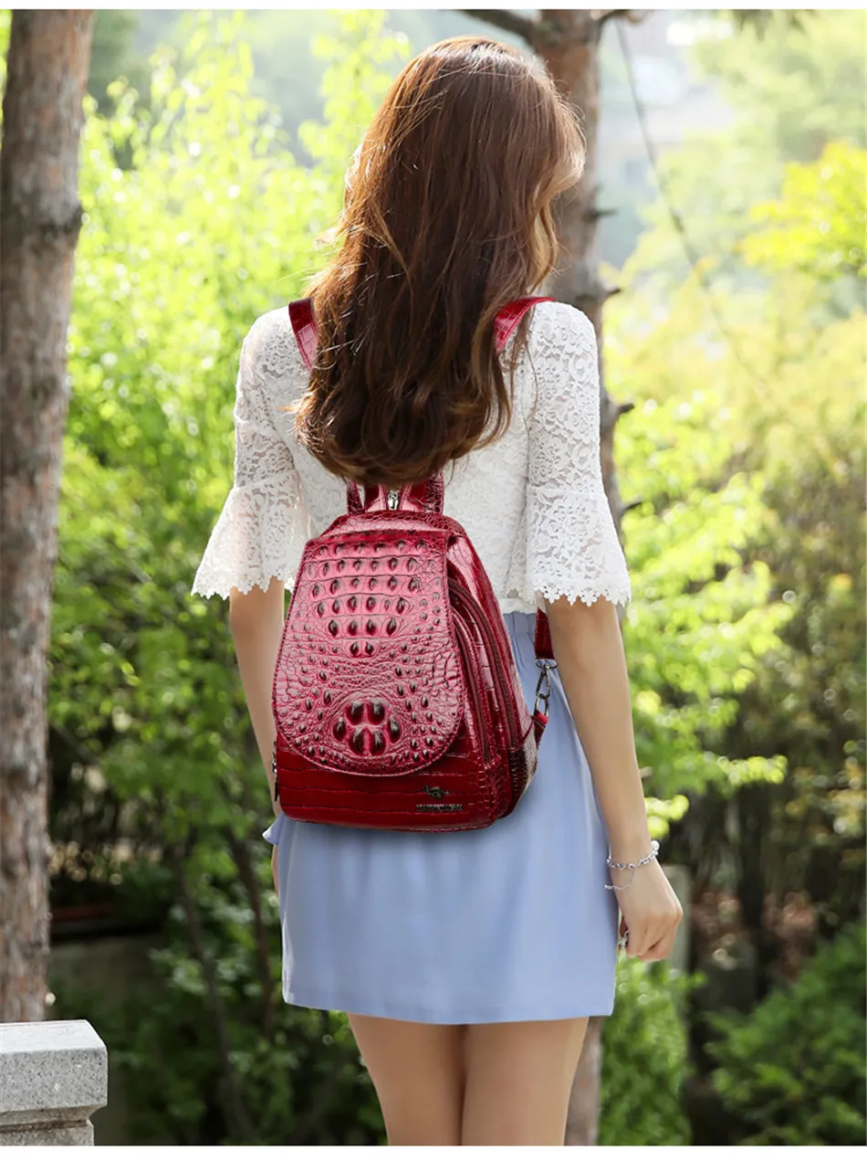 Mochila de Luxo Bolsas de Escola para Adolescentes Nova Padrão Crocodilo Couro Mochila Feminina Alta Qualidade Bolsa Ombro Marca 8 High Quality Bolsas e Malas