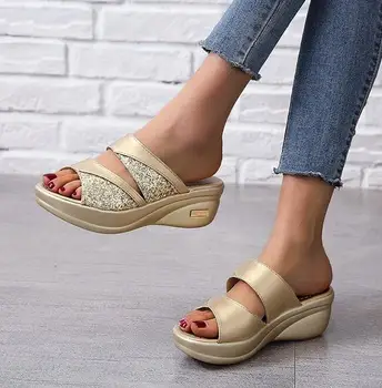 

2020 Summer Holiday Shoes Women Sandals Casual Women Beach Sandals Fashion Ladies Summer Sandal Wedge Heel 5cm Plus Size