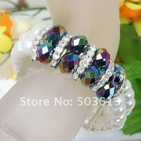 Мода кристалл стеклянная имитация жемчуга эластичные браслеты свободные diy медные аксессуары бисерный браслет цельный gcb1150