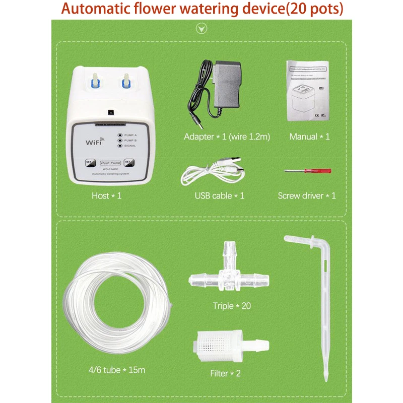 Home Orchard Garden WIFI Remote Control Double Pump 15/20 Pot Irrigation Set Intelligent Watering Device Automatic Drip Watering