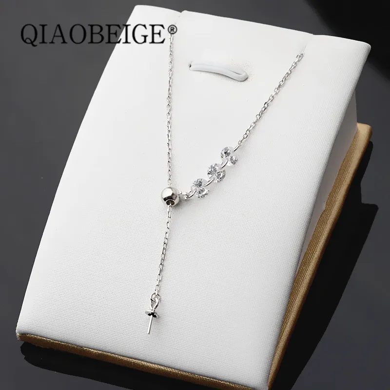 QIAOBEIGE 925 стерлингового серебра модное жемчужное ожерелье монтаж настройки