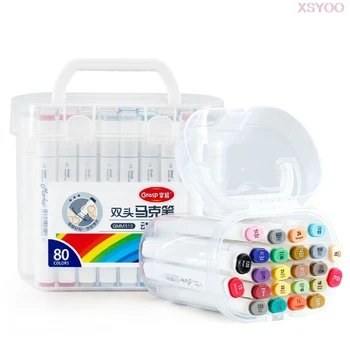 

YOO 12/60/80Colors Marker Alcohol Based Sketch Felt-Tip Oily Twin Brush Pen Painting for Children's Manga Drawing Animation