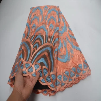 

2019 High Quality African Lace Fabric Peach French Net Embroidery Tulle Lace Fabric For Nigerian Lace Fabric Party Dress