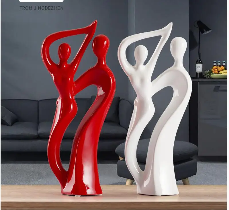 Современная керамика черный, белый, красный три цвета пара аксессуары для дома гостиная настольные статуэтки ремесла декорации для офиса отеля искусство