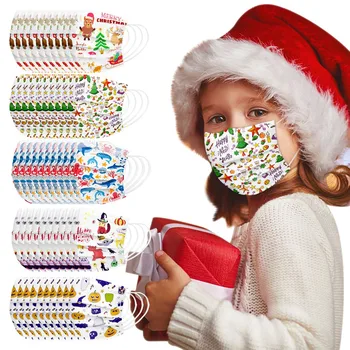 

50pc Christmas Halloween Children's Mask Disposable Face Mask 3ply Ear Loop Facemaskswashable Covers Mouths Cotton Facial Masque