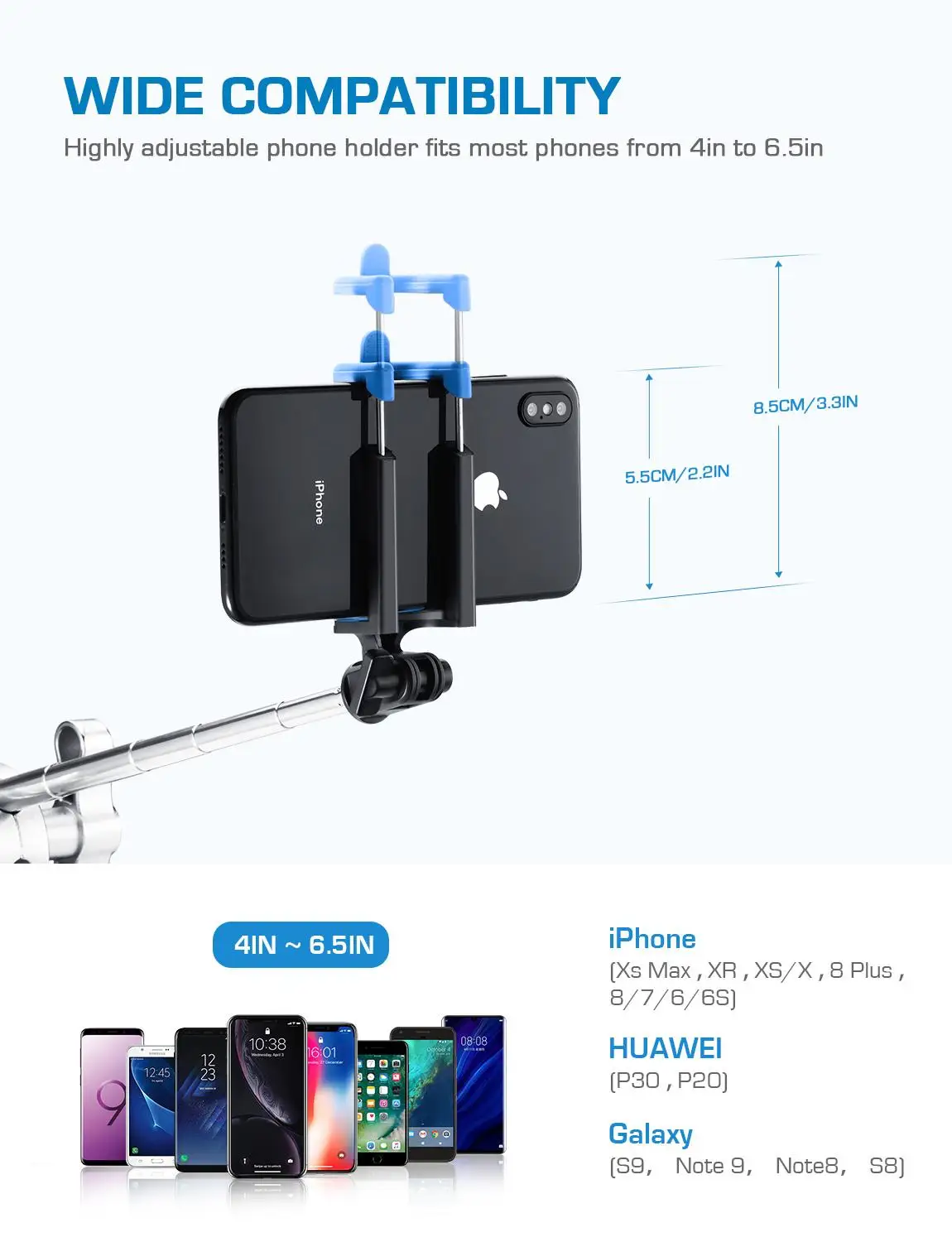 Mpow MBT12 Bluetooth селфи палка iSnap Y выдвижной дизайн для iPhone huawei samsung Xiaomi телефонов до 6,5 дюймов 30 мин зарядка