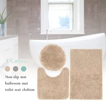 

SOLEDI 3pcs Portable Bathroom Mat Set Rug Carpets Toilet Comfortable Toilet Seat Cover Winter Home Decor Chenille Soft