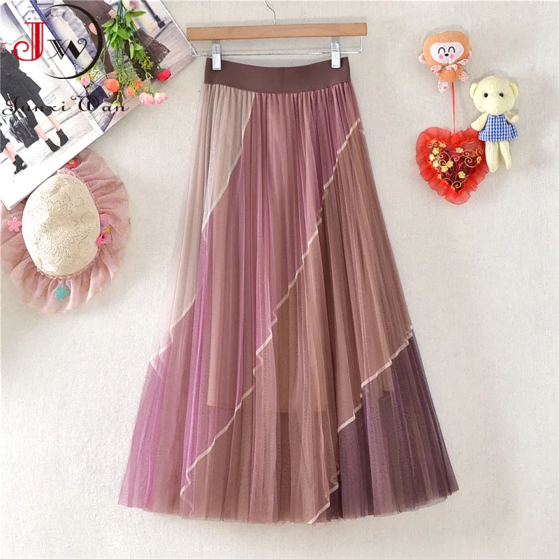 Korean Elegant Mesh Pleated Skirt Women Elastic Waist 2022 Spring