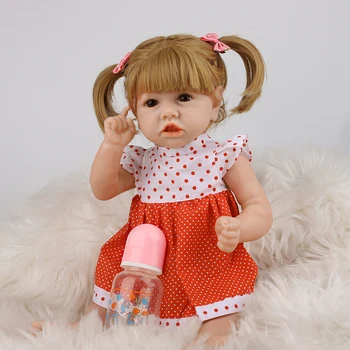 

22‘’ Reborn Baby Doll Toy Realistic Lifelike Cute Newborn Babies Dolls Silicone Crooked Mouth Golden Hair Bonecas Toys For Kids