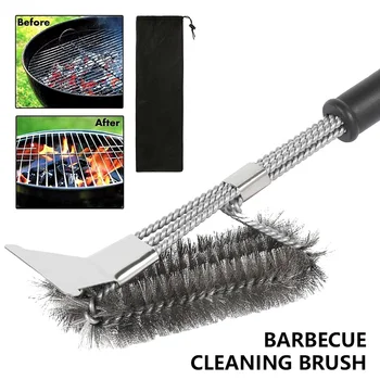 

1 PC Stainless Steel Grill Cleaning Brush Non-stick BBQ Accessories Easy Cleaning Cooking 3 In 1 BBQ tool Grill Brush Kitchen