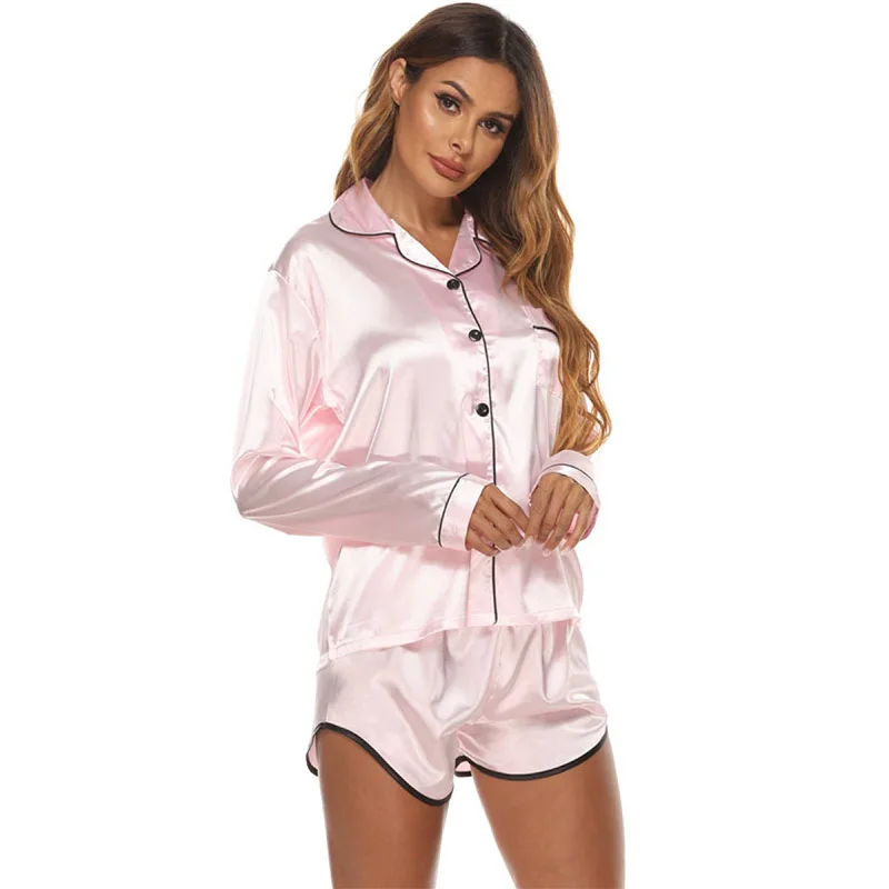 Womens Silk Satin Short Pajamas Set 