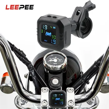 

LEEPEE Moto Tire Pressure Tyre Temperature Monitoring Alarm System Wireless LCD Display USB Charging Motorcycle TPMS