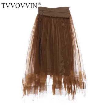 

TVVOVVIN NEW Fashion Womens Mesh Lace Patchwork Irregular Personality Fake Two Pieces Skirt Womens Girl Female Skirt Q016