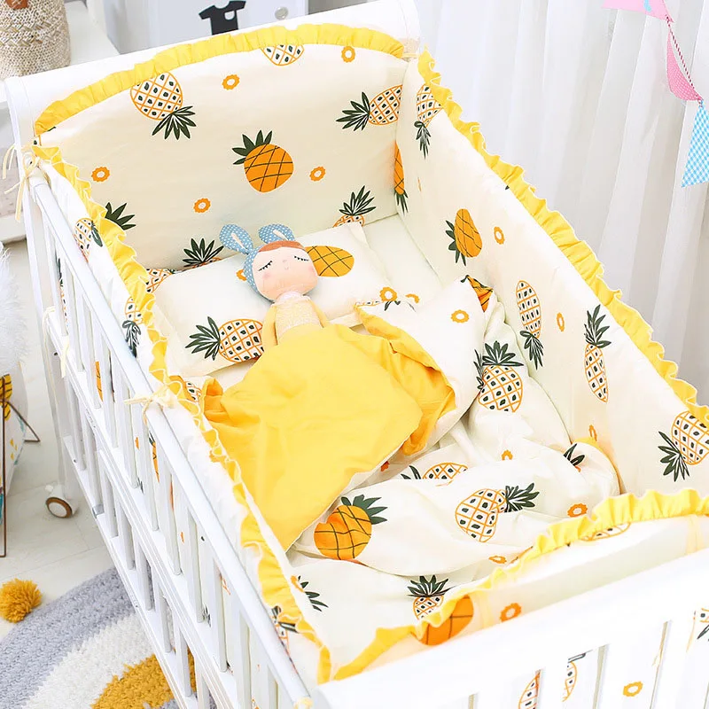 Yellow Pineapple Детские постельные принадлежности набор из девяти можно настроить хлопок дети мультфильм стеганное постельное белье Подушка предотврщение столкновения всесезонный - Цвет: Yellow Pineapple