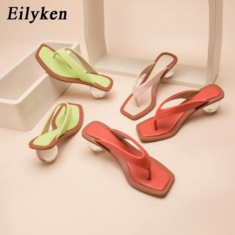 Eilyken Square Head Pinch Slippers Crystal Transparent Ball Low