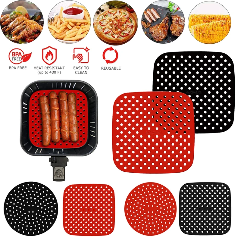 6.5 9 Inch Air Fryer Liners Silicone Non Stick Air Fryer Mat Reusable Steamer Pad Parchment