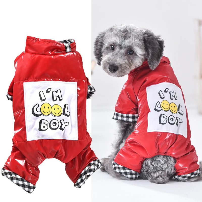 Smile Funny Dog CLothes Cool Pet Dog Costume Suit Puppy Pink Gray Red Winter Four LegsSnow Tracksuit Apparel Drop Shipping Goods