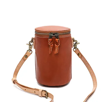 

Unique Designer Female Phone Case Barrel Bag Women's Mini Round Purse Natural Genuine Cow Leather Lady Cross Shoulder Bag