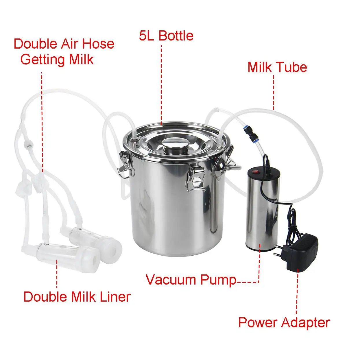 

Electric Milking Machine Pump for Goat For Cow 5L Bucket Electric Cow Milking Machine Sheep Goa Milker Portable Vacuum Pump