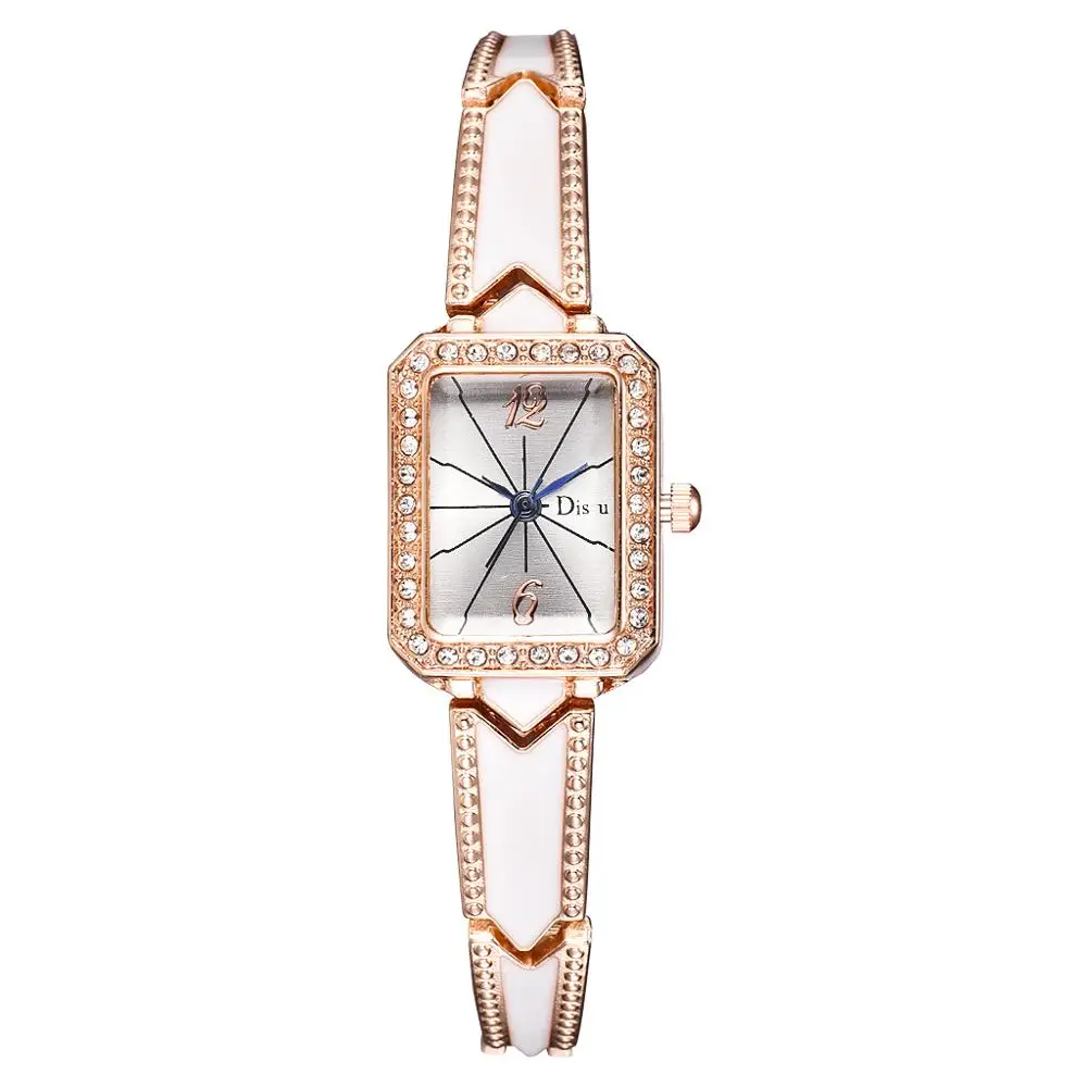 Rose Gold White Роскошный прямоугольный браслет часы женские наручные часы из нержавеющей стали для женщин нарядные кварцевые часы Montre Femme Прямая поставка - Цвет: Rose Gold White